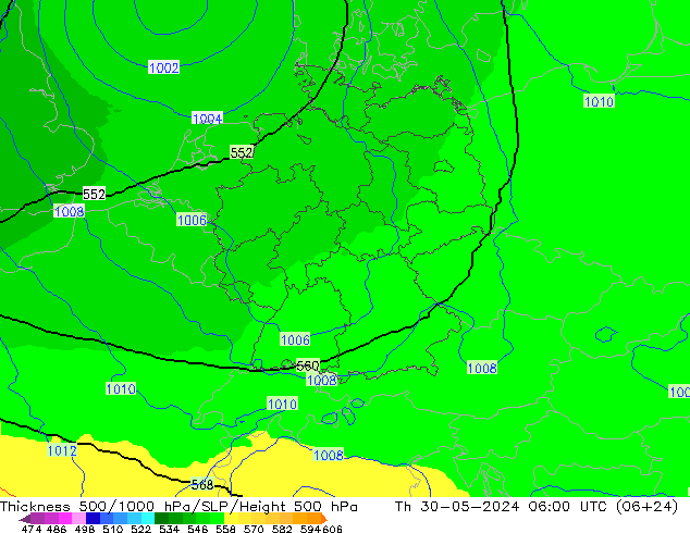 Thck 500-1000hPa UK-Global Th 30.05.2024 06 UTC