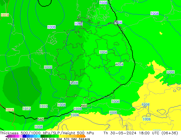 Thck 500-1000hPa UK-Global jeu 30.05.2024 18 UTC