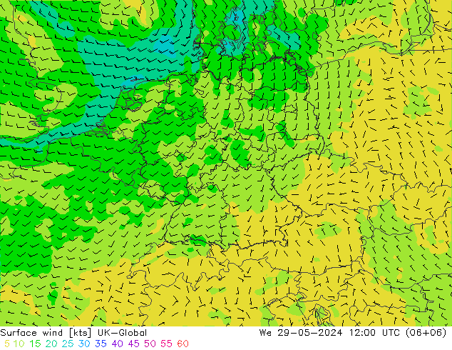 Surface wind UK-Global St 29.05.2024 12 UTC