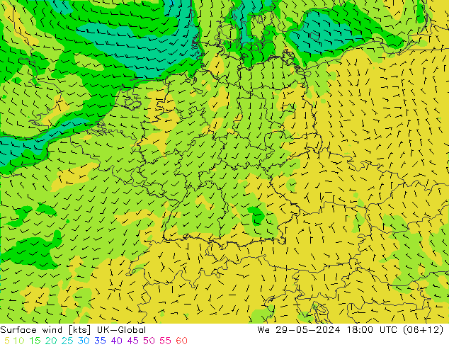 Surface wind UK-Global St 29.05.2024 18 UTC