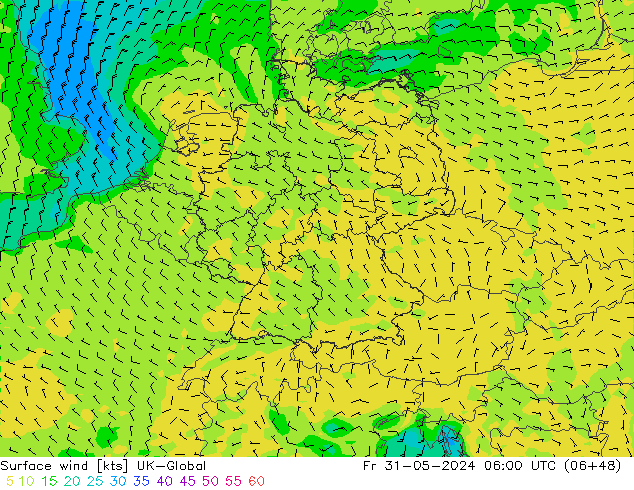 Vent 10 m UK-Global ven 31.05.2024 06 UTC