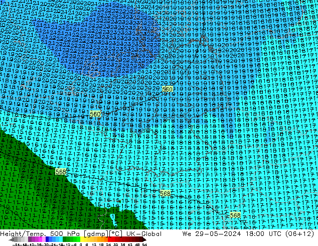 Height/Temp. 500 hPa UK-Global  29.05.2024 18 UTC