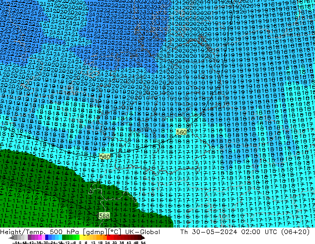 Height/Temp. 500 hPa UK-Global  30.05.2024 02 UTC