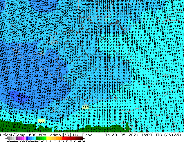 Yükseklik/Sıc. 500 hPa UK-Global Per 30.05.2024 18 UTC