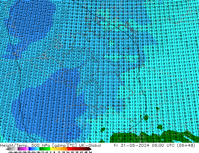 Yükseklik/Sıc. 500 hPa UK-Global Cu 31.05.2024 06 UTC