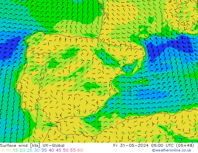 Viento 10 m UK-Global vie 31.05.2024 06 UTC