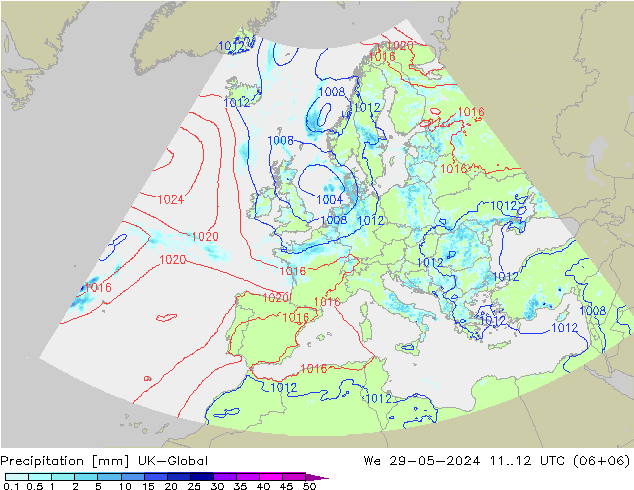 Precipitación UK-Global mié 29.05.2024 12 UTC