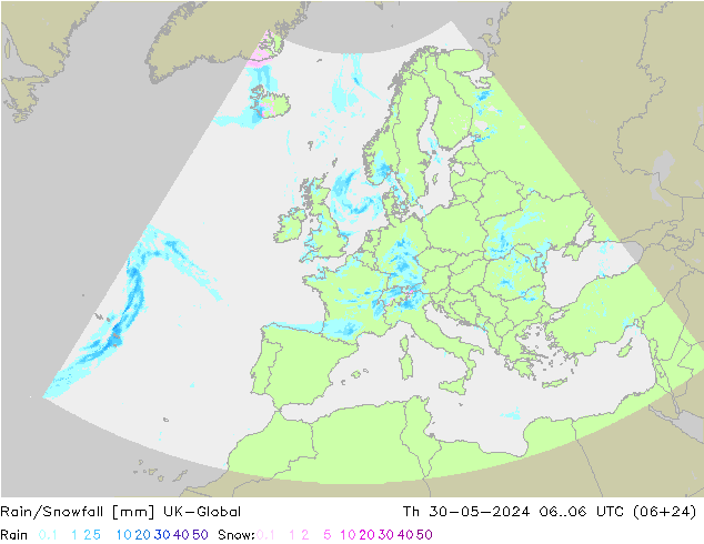 Rain/Snowfall UK-Global Per 30.05.2024 06 UTC
