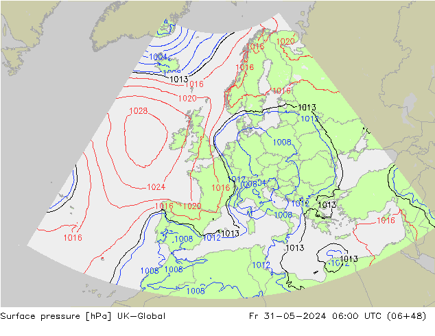 Atmosférický tlak UK-Global Pá 31.05.2024 06 UTC