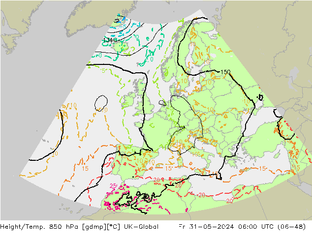 Yükseklik/Sıc. 850 hPa UK-Global Cu 31.05.2024 06 UTC