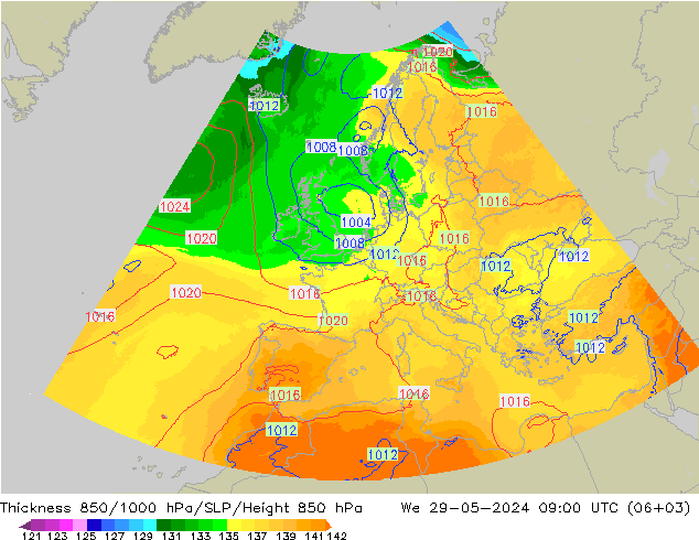 Thck 850-1000 hPa UK-Global Qua 29.05.2024 09 UTC