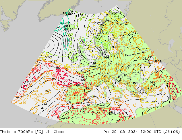 Theta-e 700hPa UK-Global wo 29.05.2024 12 UTC