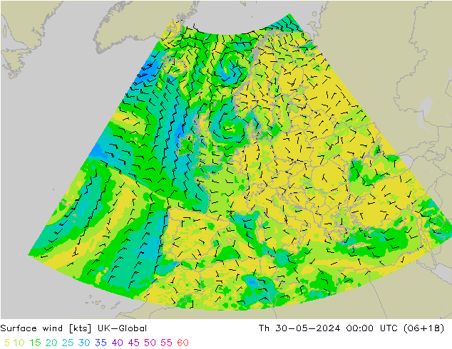 wiatr 10 m UK-Global czw. 30.05.2024 00 UTC