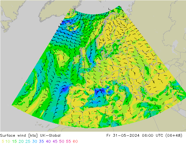 Surface wind UK-Global Pá 31.05.2024 06 UTC