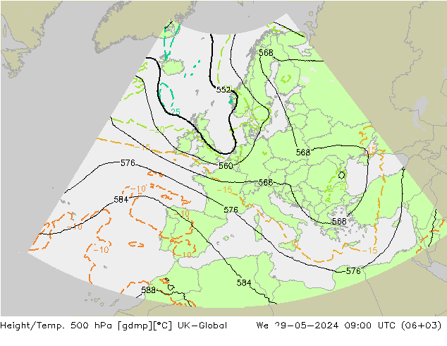 Height/Temp. 500 hPa UK-Global We 29.05.2024 09 UTC