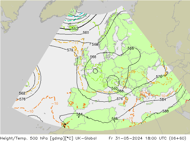 Yükseklik/Sıc. 500 hPa UK-Global Cu 31.05.2024 18 UTC