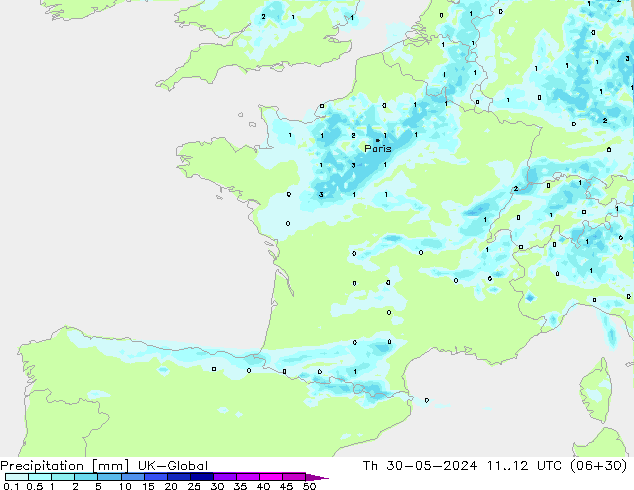 Precipitación UK-Global jue 30.05.2024 12 UTC