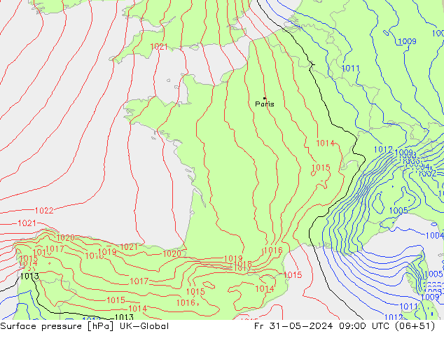 Surface pressure UK-Global Fr 31.05.2024 09 UTC