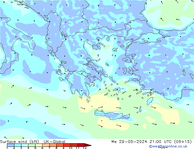 Rüzgar 10 m (bft) UK-Global Çar 29.05.2024 21 UTC