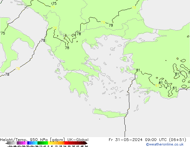 Height/Temp. 950 hPa UK-Global Fr 31.05.2024 09 UTC