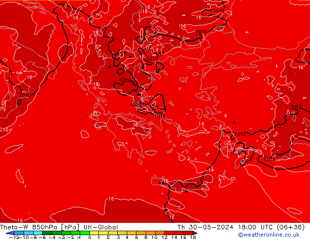 Theta-W 850hPa UK-Global Th 30.05.2024 18 UTC