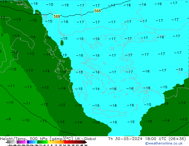 Height/Temp. 500 гПа UK-Global чт 30.05.2024 18 UTC