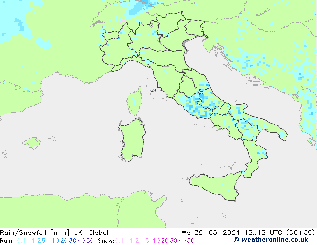 Rain/Snowfall UK-Global Qua 29.05.2024 15 UTC