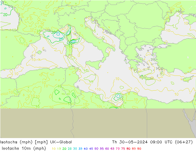 Isotachen (mph) UK-Global do 30.05.2024 09 UTC