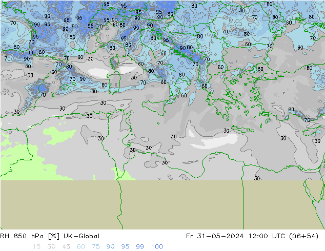 RH 850 hPa UK-Global Sex 31.05.2024 12 UTC