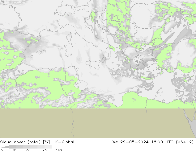 Bewolking (Totaal) UK-Global wo 29.05.2024 18 UTC