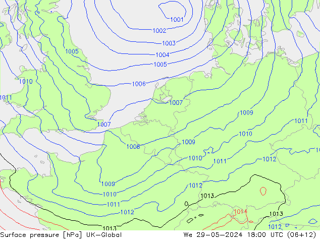 Surface pressure UK-Global We 29.05.2024 18 UTC