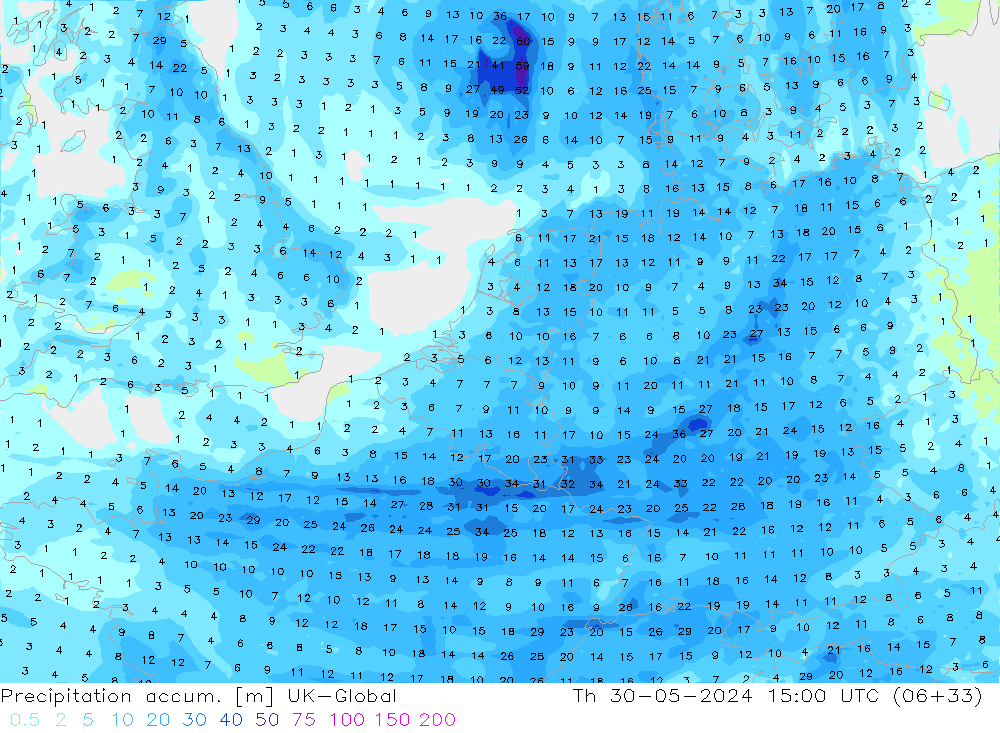 Precipitation accum. UK-Global  30.05.2024 15 UTC