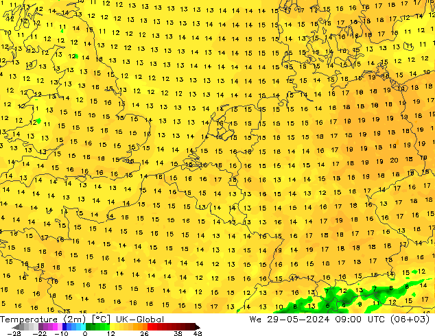 température (2m) UK-Global mer 29.05.2024 09 UTC