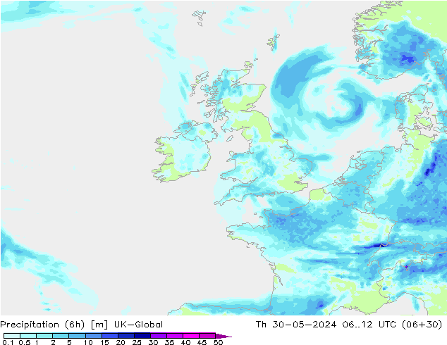 Yağış (6h) UK-Global Per 30.05.2024 12 UTC