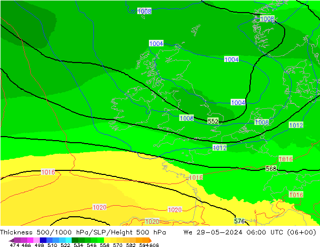 Thck 500-1000hPa UK-Global We 29.05.2024 06 UTC