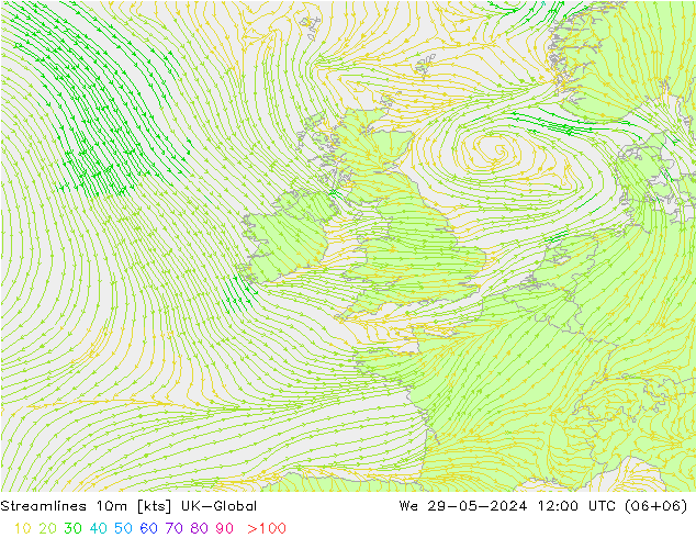 Streamlines 10m UK-Global We 29.05.2024 12 UTC