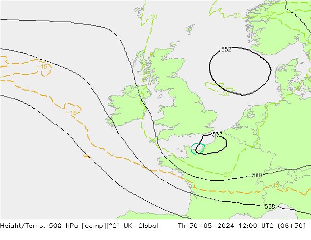 Yükseklik/Sıc. 500 hPa UK-Global Per 30.05.2024 12 UTC