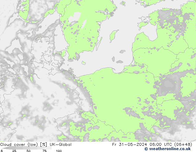 Bewolking (Laag) UK-Global vr 31.05.2024 06 UTC