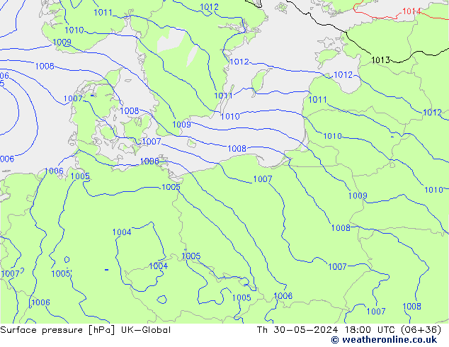 Surface pressure UK-Global Th 30.05.2024 18 UTC