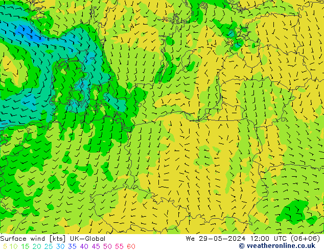 Surface wind UK-Global We 29.05.2024 12 UTC