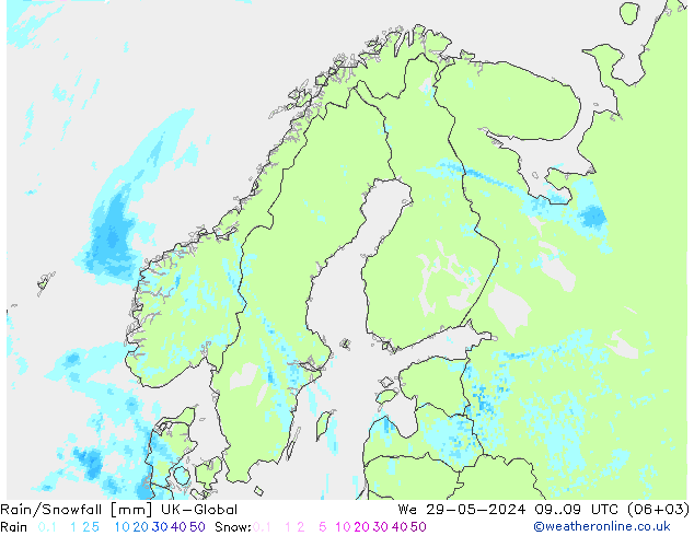 Rain/Snowfall UK-Global Qua 29.05.2024 09 UTC