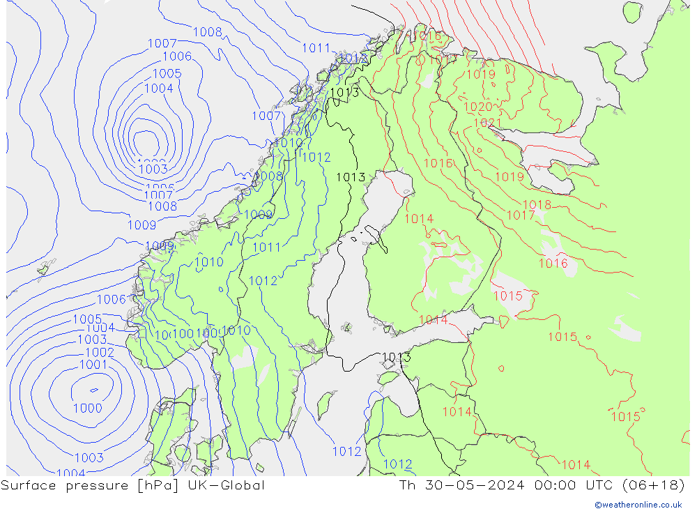 Surface pressure UK-Global Th 30.05.2024 00 UTC