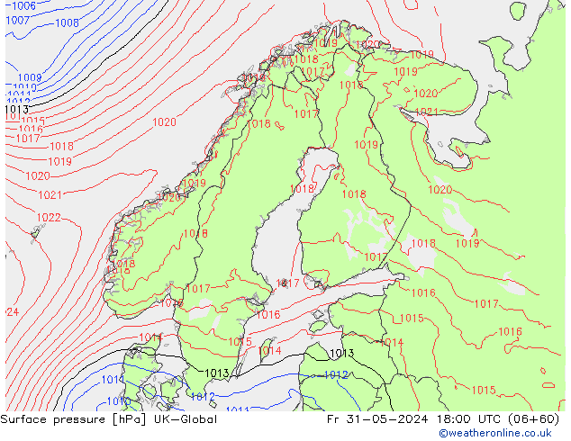 Surface pressure UK-Global Fr 31.05.2024 18 UTC