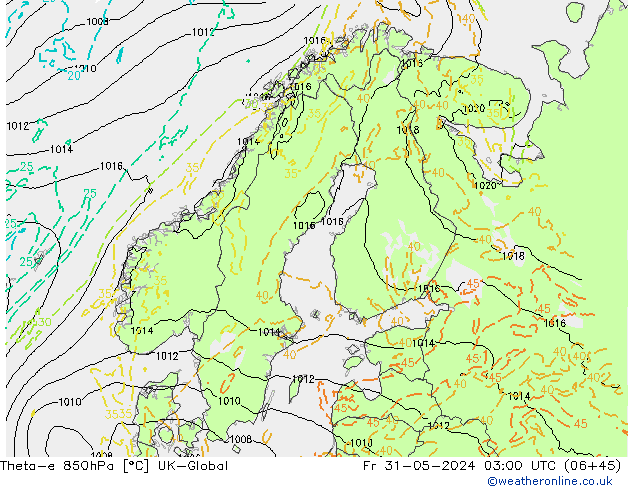 Theta-e 850hPa UK-Global vr 31.05.2024 03 UTC