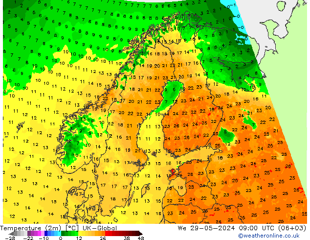 Temperature (2m) UK-Global We 29.05.2024 09 UTC