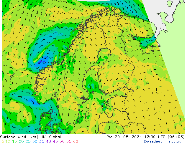 Surface wind UK-Global We 29.05.2024 12 UTC