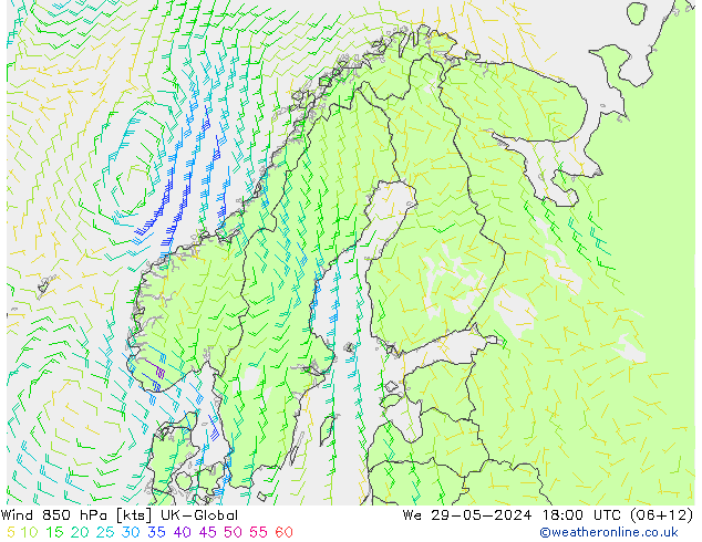 Rüzgar 850 hPa UK-Global Çar 29.05.2024 18 UTC