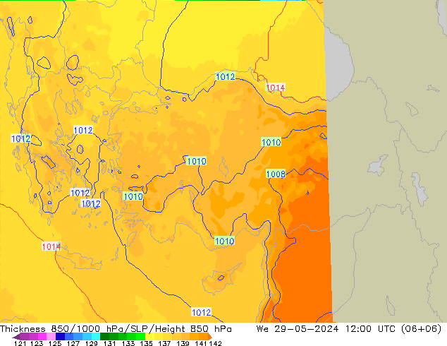 Thck 850-1000 hPa UK-Global We 29.05.2024 12 UTC