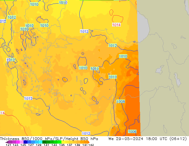 850-1000 hPa Kalınlığı UK-Global Çar 29.05.2024 18 UTC