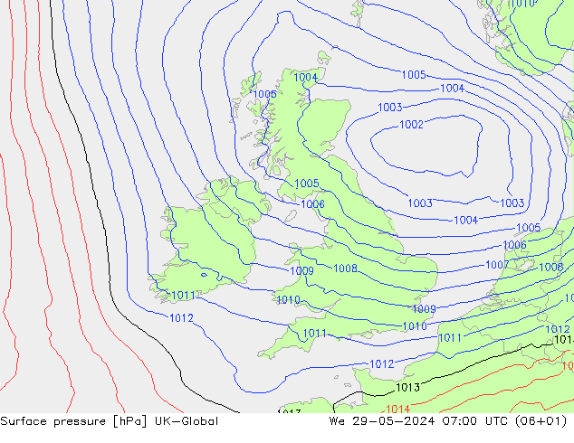 Surface pressure UK-Global We 29.05.2024 07 UTC